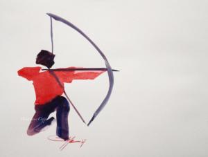 L'archer rouge(hommage à J.M.Coche) Aquarelle Dominique Coppe 